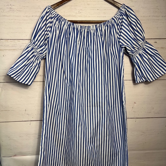 CLEO Apparel- Off the shoulder Nautical White and Blue Dress Size Large - Picture 2 of 5